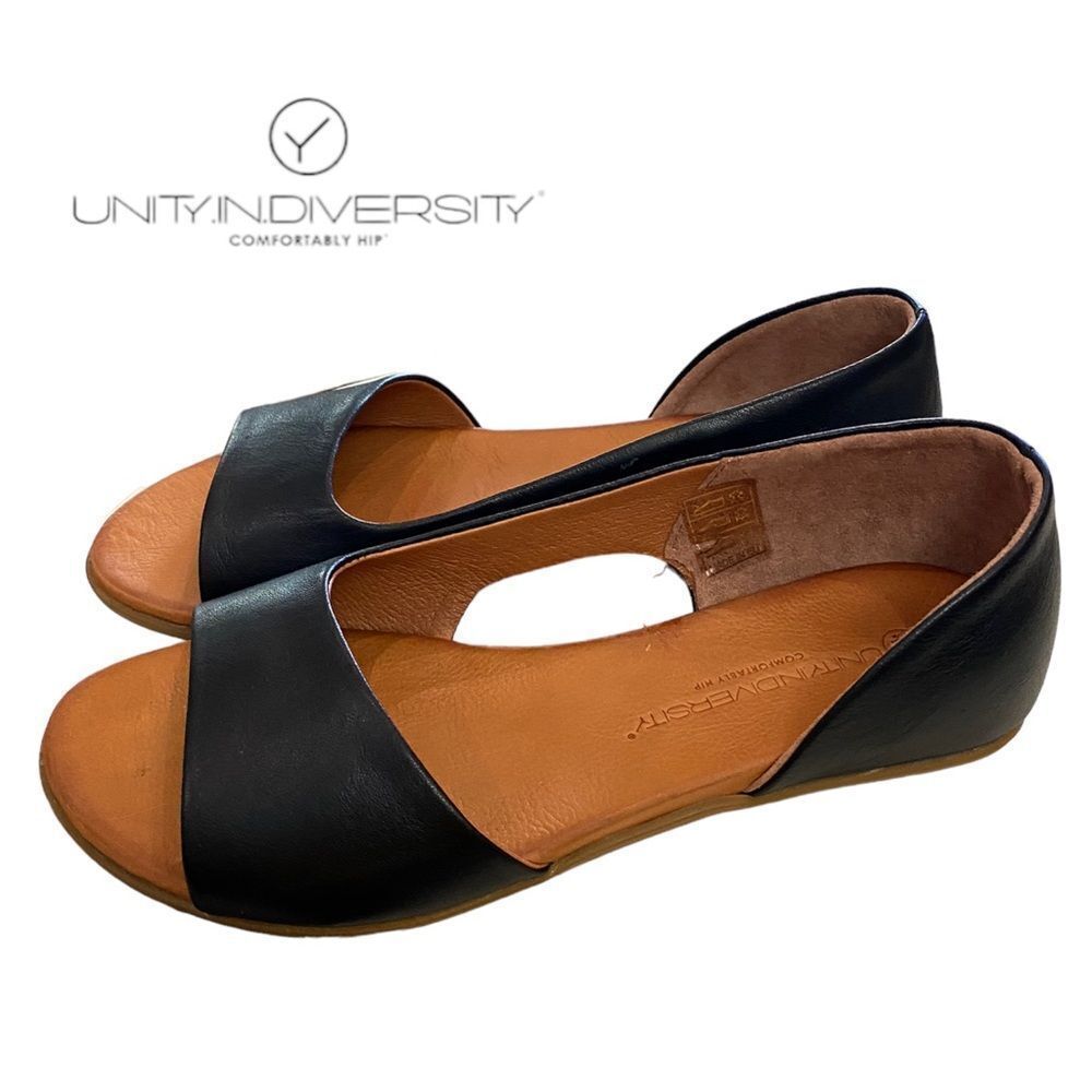 UNITY in DIVERSITY Women's Kira 171 Black Leather Sandals Flats 37 6.5 7